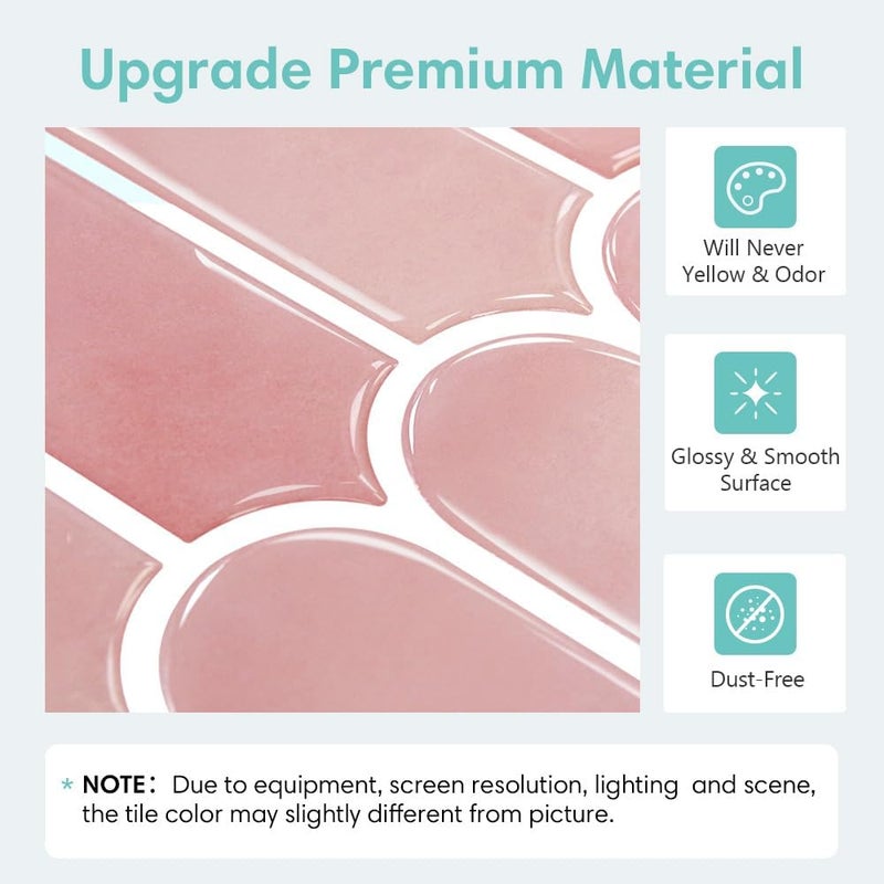 Commomy Thicker Pink Peel and Stick Tile Backsplash - 10 pcs of 12" x 12" - 3D Adhesive Peel and Stick Backsplash for Kitchen, Bathroom, Removable, Waterproof, Vinyl Wall Tile - Image 3